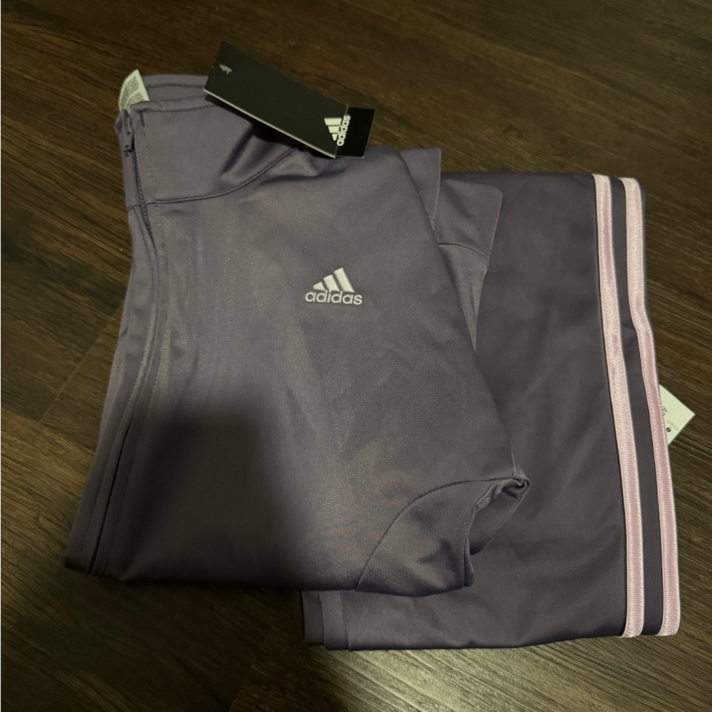 Adidas Purple Track Pants Set with Pink Stripes